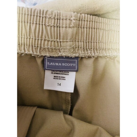 Laura Scott Stretch Waist Sz 14 Beige Pants Tapered Leg Comfort Fit Casual - Picture 3 of 6